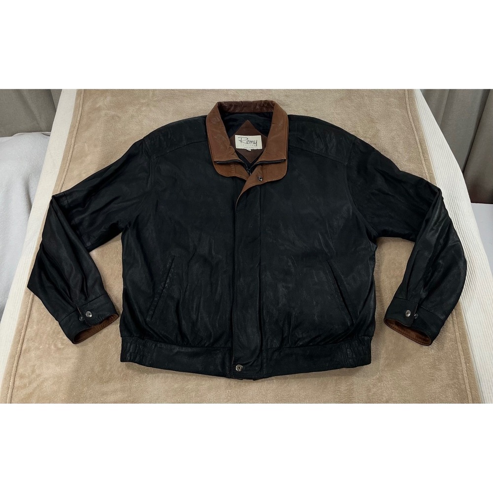 Remy Leather Jacket Mens size‎ 46 Black Brown Bomber Made In USA
